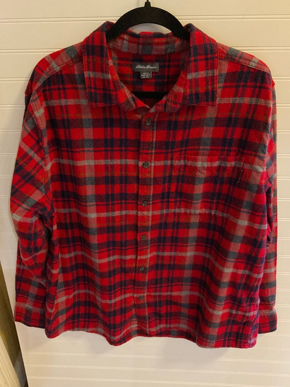 Eddie Bauer Mens XXL Red Plaid Flannel Button Down Shirt Outdoor Cabin